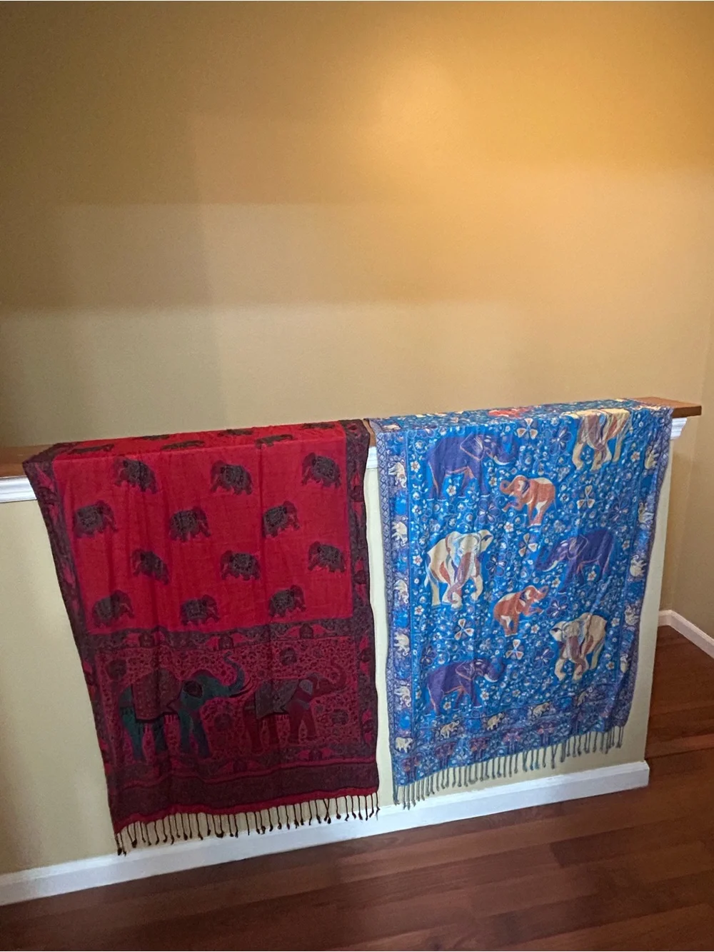 Red and Blue Elephant-Print Decorative Throw Scarves